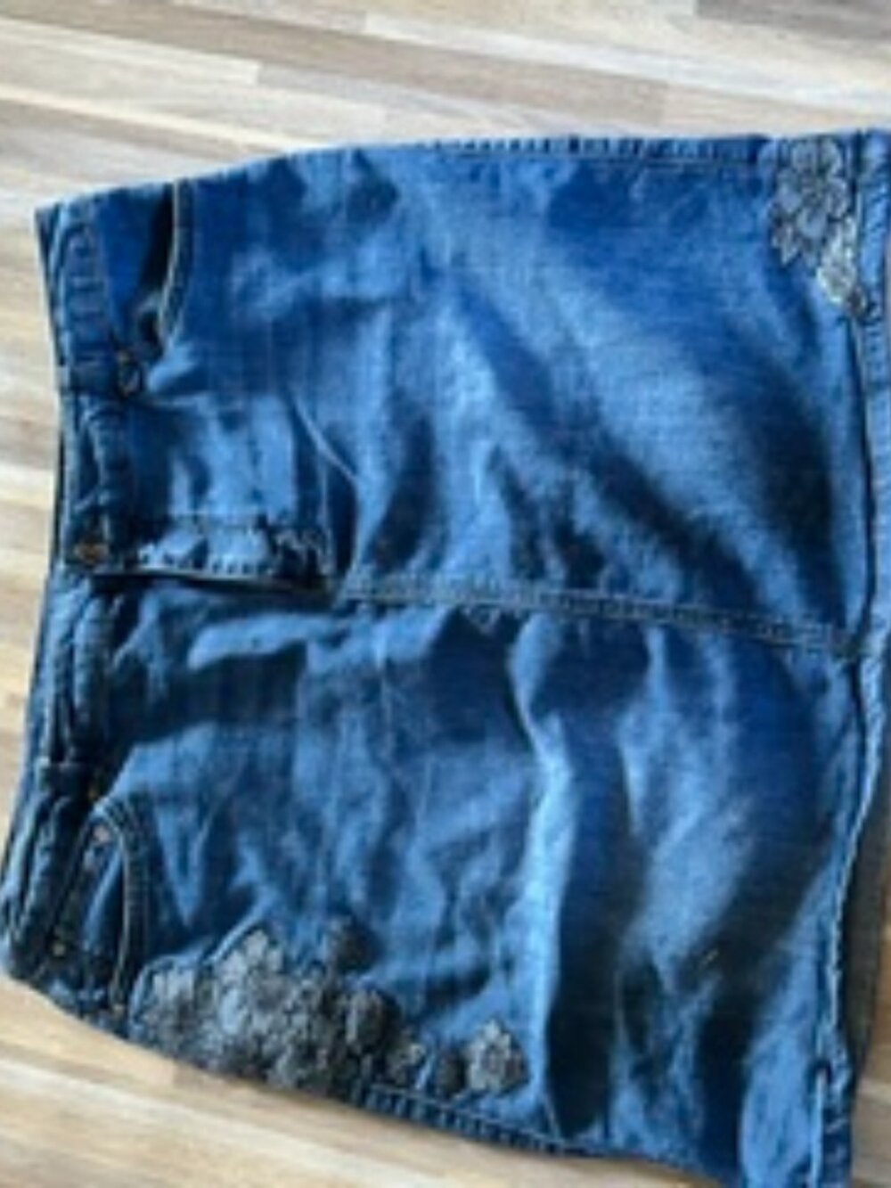 CJ Banks Dark Blue Denim Skort with Embroidered Detail